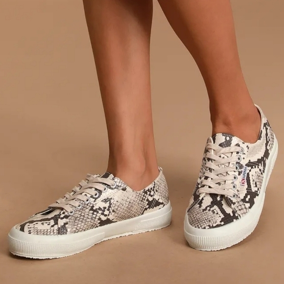 SUPERGA  2750 Taupe Snake Print Sneakers Size 7.5 - Picture 1 of 16